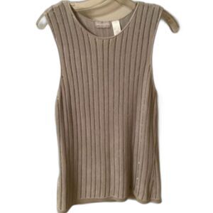 LIZ CLAIBORNE SIZE LARGE GRAY SILK KNIT BUGLE BEADED TANK TOP SLEEVELESS SWEATER